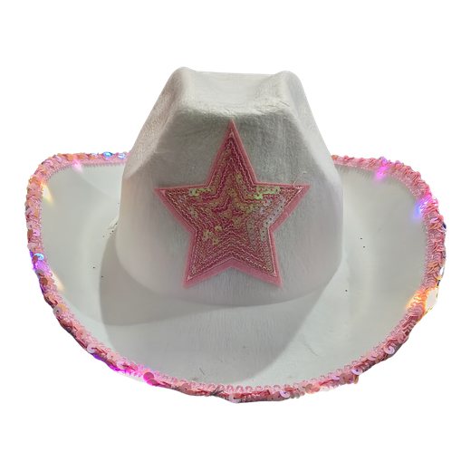 Sombrero Vaquero Estrella Lentejuelas Con Led 3 Colores